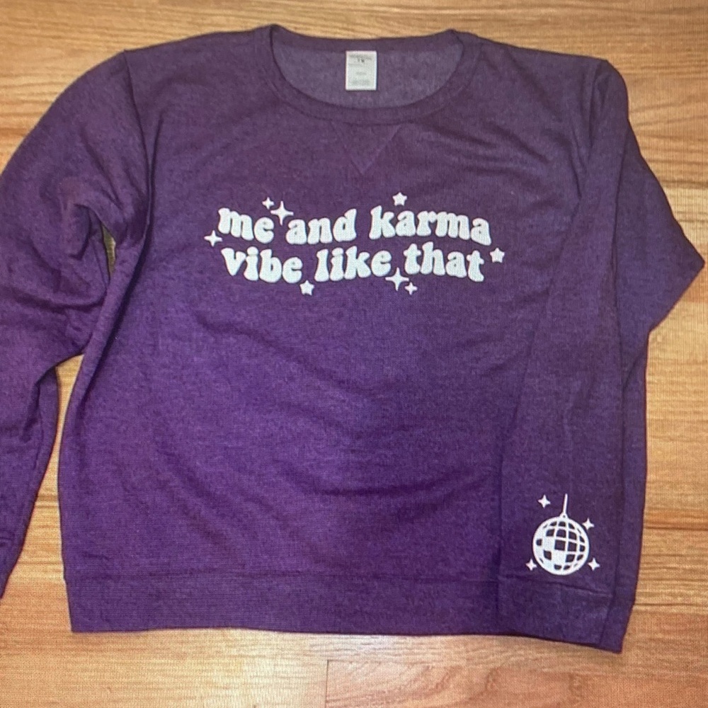 Hanes Purple Crewneck Sweatshirt with White Text & Disco Ball